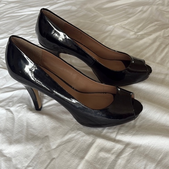 Call It Spring Black Patent Peep Toe Heels | Classic High Heel Pump Size 8 - Picture 1 of 10